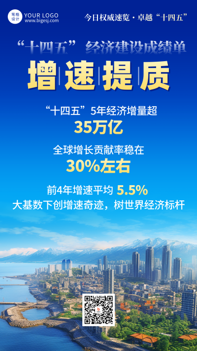 十四五经济成绩单手机宣传海报 模板ID:769930