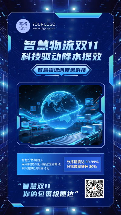 智慧物流宣传蓝色科技风海报 模板ID：770249