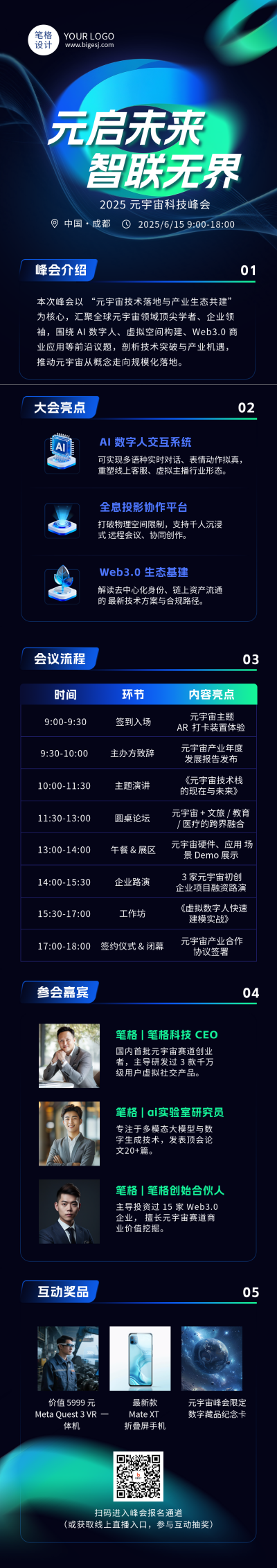 科技峰会活动蓝色公众号长图 模板ID:770232