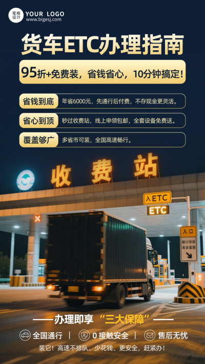 蓝色实景ETC办理宣传海报 模板ID：770265