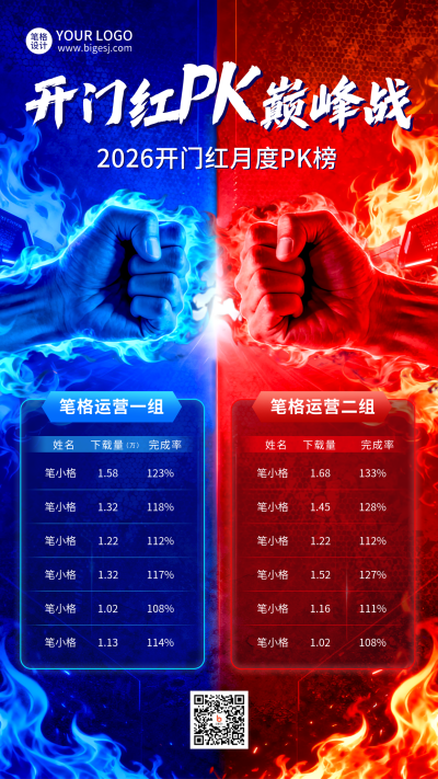 开门红业绩战绩排行榜红蓝海报 模板ID：770952