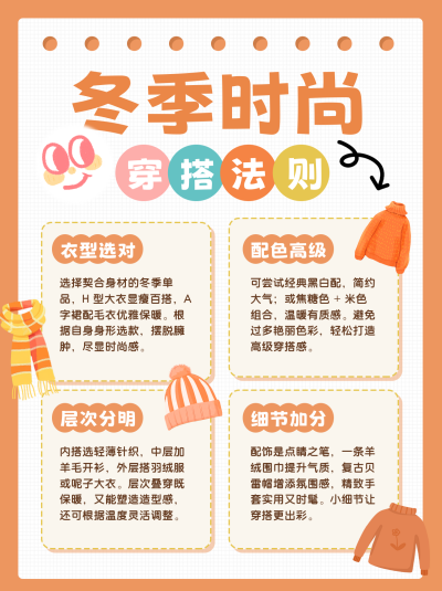 冬季穿搭橙色简约小红书封面 模板ID：771120