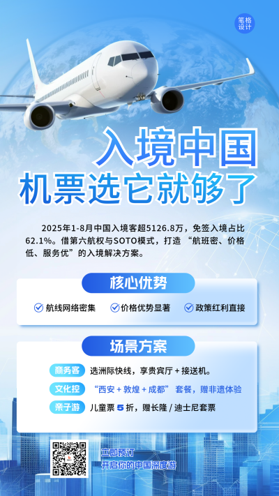 蓝色商务风入境攻略海报 模板ID:771175