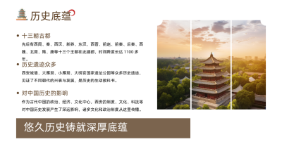 历史文化棕色古城西安图片排版PPT单页 模板ID：772302