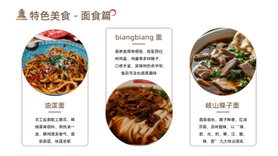 美食分享棕色古城西安图文排版PPT单页 模板ID：772308