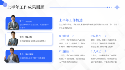 工作总结汇报蓝色商务风内容要点PPT单页 模板ID：772400