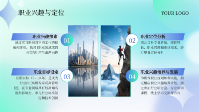 职业技能蓝绿色弥散风图文排版PPT单页 模板ID：772403