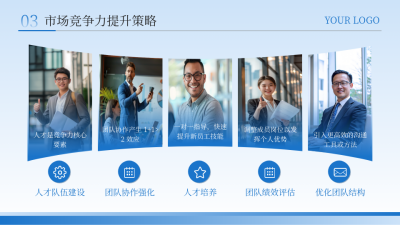 工作汇报蓝色商务风图文排版PPT单页 模板ID：772425