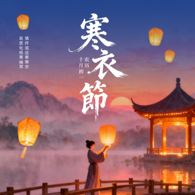 寒衣节手绘追思方形海报 模板ID：772482