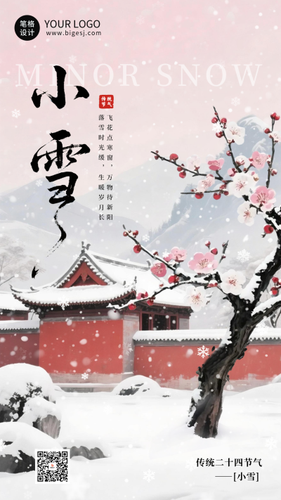 中国风小雪节气祝福海报 模板ID：772566