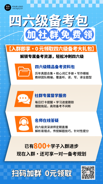 蓝色简约四六级备考海报 模板ID：772734