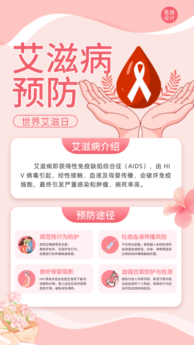 粉色简约艾滋病知识科普海报 模板ID:772720