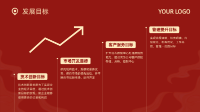 红色商务风折线图递进关系PPT单页 模板ID：772840