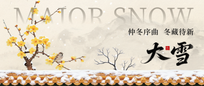 大雪手绘中国风腊梅祝福公众号首图 模板ID：772904