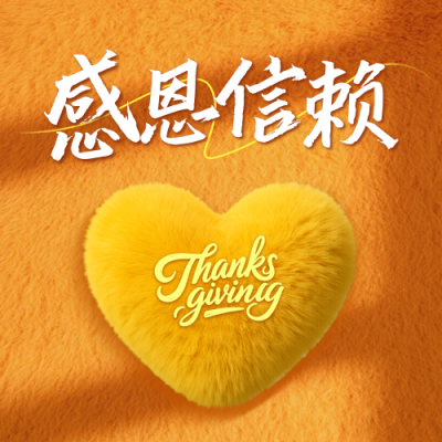 感恩节毛绒风祝福公众号次图 模板ID：772898