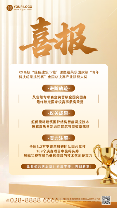 年终获奖喜报手机宣传海报 模板ID：773582