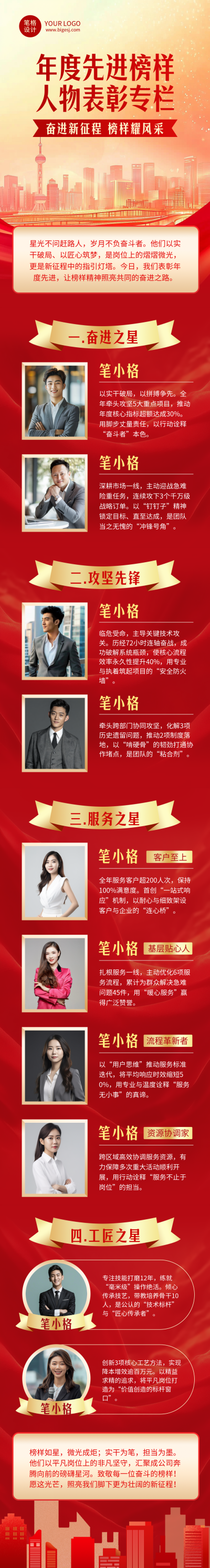 年度先进榜样人物表彰红色简约公众号长图 模板ID：773667