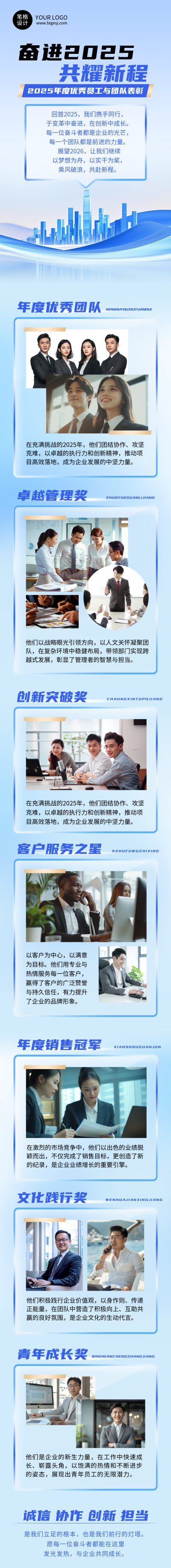 企业优秀团队员工表彰蓝色简约公众号长图 模板ID：773933