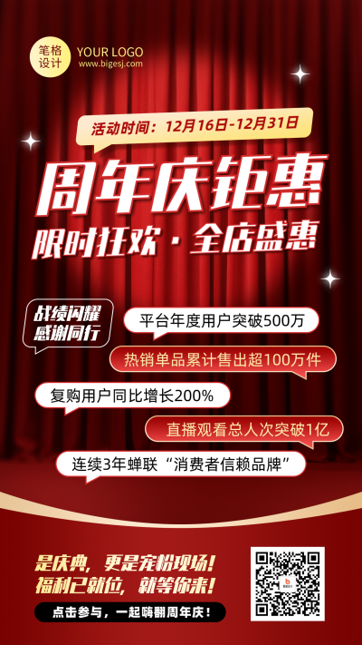电商通用周年庆简约宣传海报 模板ID：774217