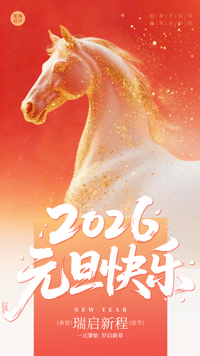 简约马元素元旦祝福宣传海报 模板ID:774659