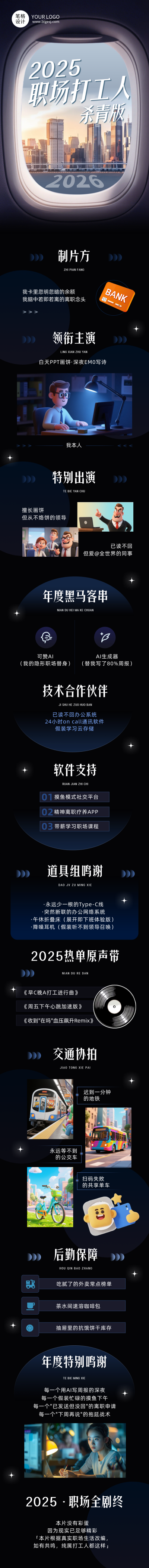 职场打工人年终总结趣味蓝色简约公众号长图 模板ID：775139