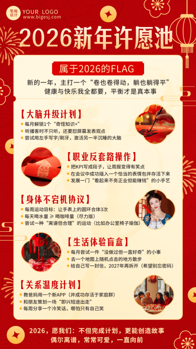 喜庆新年愿望清单宣传海报 模板ID：775146