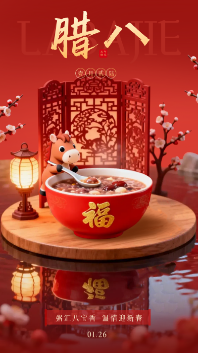 3D马元素腊八节宣传海报 模板ID:775489