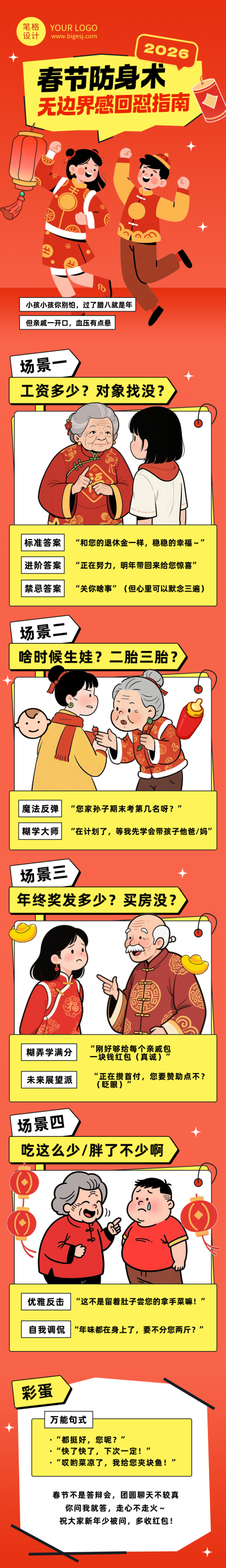 春节无边界感回怼指南趣味公众号长图 模板ID：775668