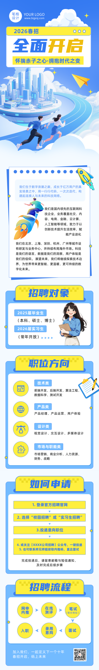 蓝色简约春招公众号长图 模板ID:775653