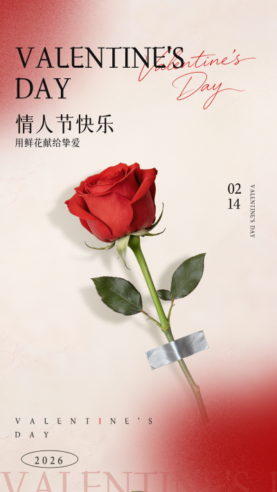 情人节简约文艺风祝福宣传海报 模板ID:776088