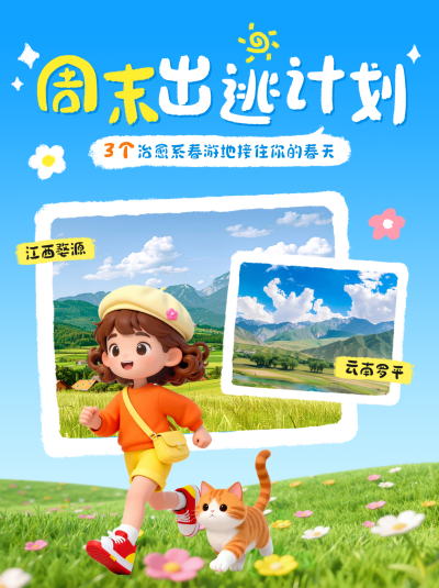 周末旅游出行攻略3D小红书封面 模板ID:776103