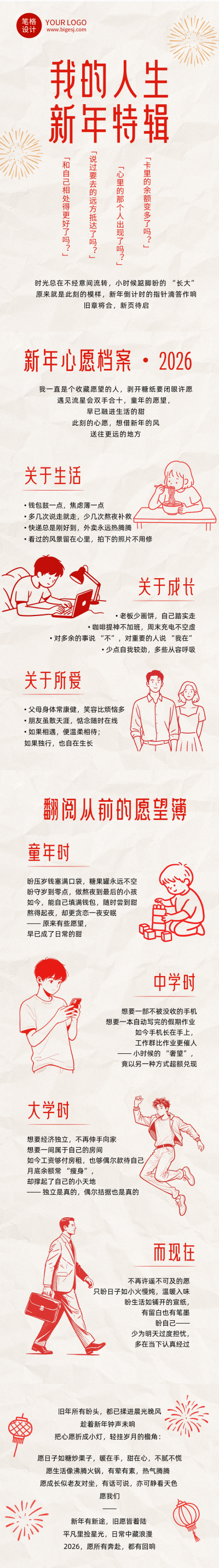 红色新年愿望清单简约红色公众号长图 模板ID:776127