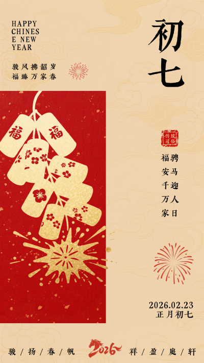 春节喜庆传统初七习俗海报 模板ID:776381