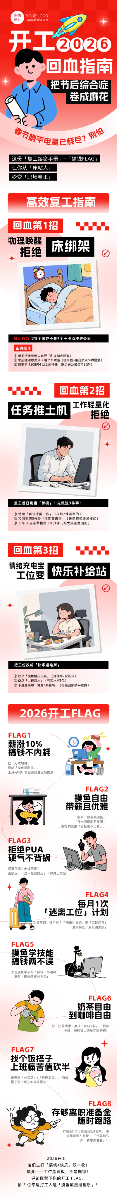 高效开工指南趣味公众号长图 模板ID:776500