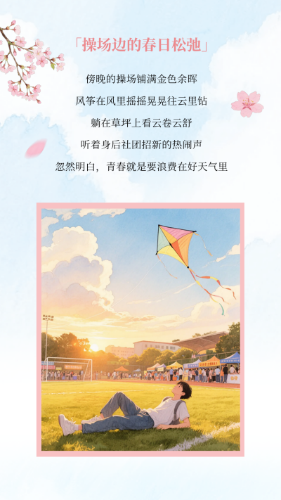 手绘校园春日文艺竖版配图 模板ID：776642