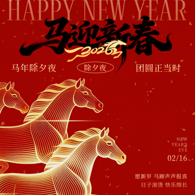 除夕骏马线条喜庆祝福宣传方形海报 模板ID：776662