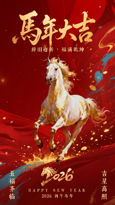 大气泼墨鎏金马年春节祝福海报 模板ID:776708