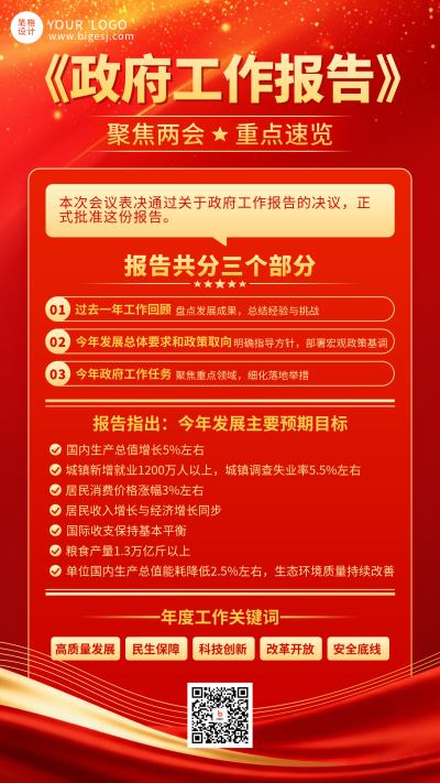 红色党政风工作报告宣传海报 模板ID：776856