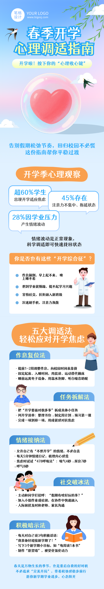 春季开学心理调适指南蓝色公众号长图 模板ID:776935
