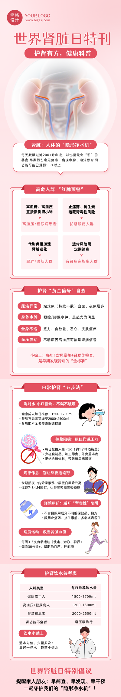 世界肾脏日健康科普红色公众号长图 模板ID:776905