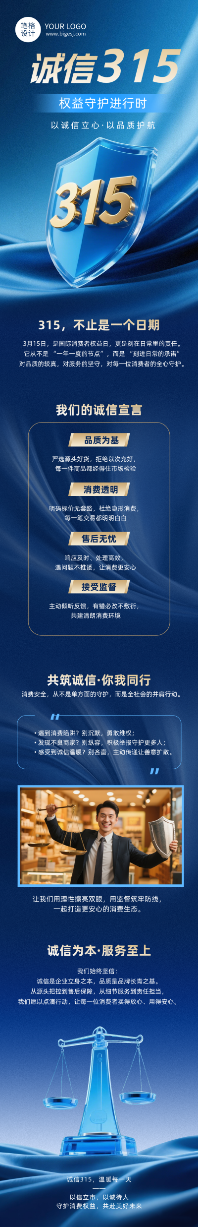 315消费者权益日诚信宣传蓝色公众号长图 模板ID：776904