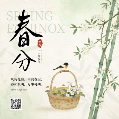 春分节气中国风手绘宣传方形海报 模板ID：777664