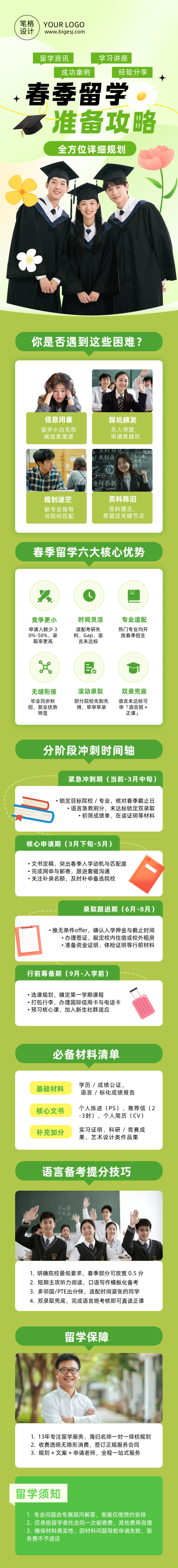 春季留学资讯成功案例绿色简约公众号长图 模板ID:777774