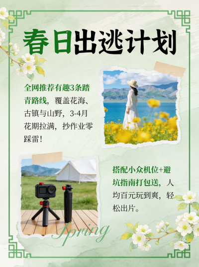 春季出游路线宣传小红书封面 模板ID：778096