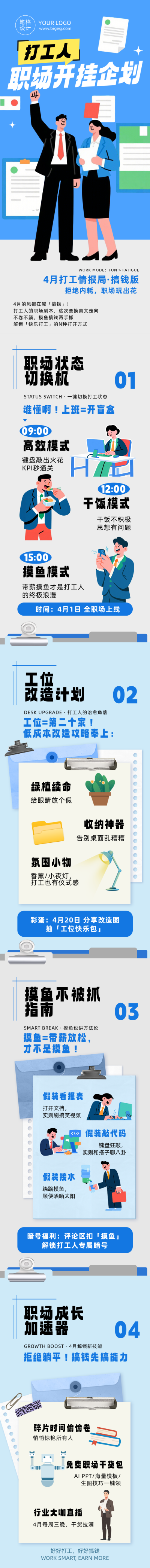 打工人趣味职场简约公众号长图 模板ID:779199