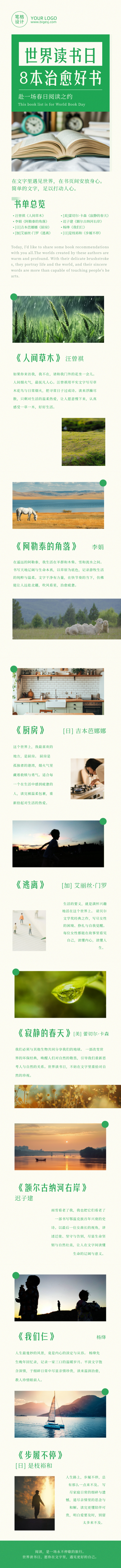 世界读书日书单推荐简约公众号长图 模板ID：779921