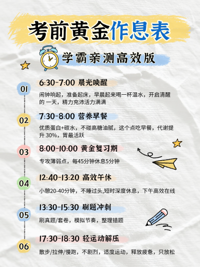 高考作息表计划攻略指南宣传小红书封面 模板ID：780347