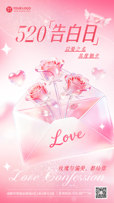 520告白玻璃质感海报 模板ID：984102