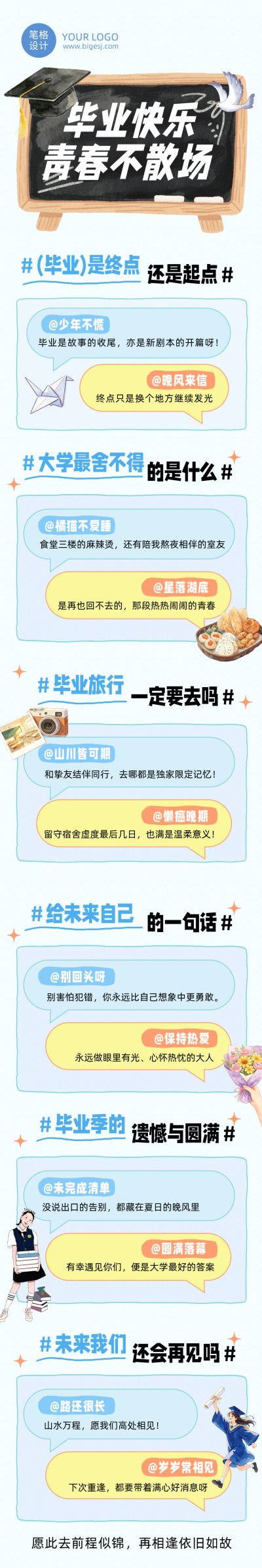 毕业祝福寄语蓝色公众号长图 模板ID:984141