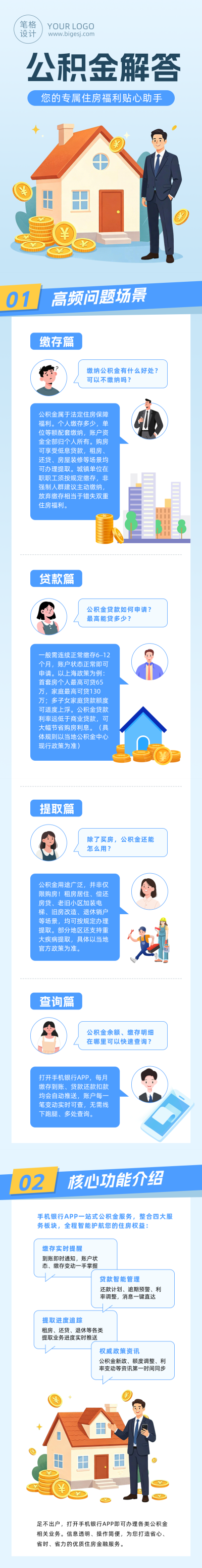 公积金问题解答蓝色公众号长图 模板ID:984134